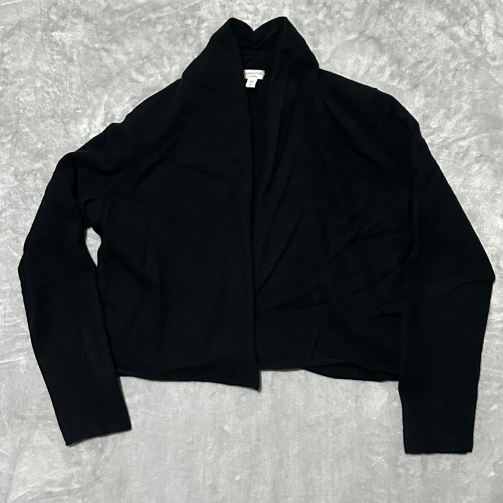 Garnet Hill Cashmere Cardigan Sweater Medium Black Open Front Shawl Collar